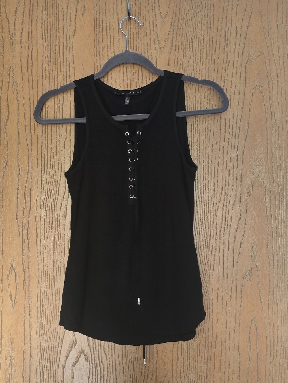 White House Black Market Black Lace-Up Ribbed Tank